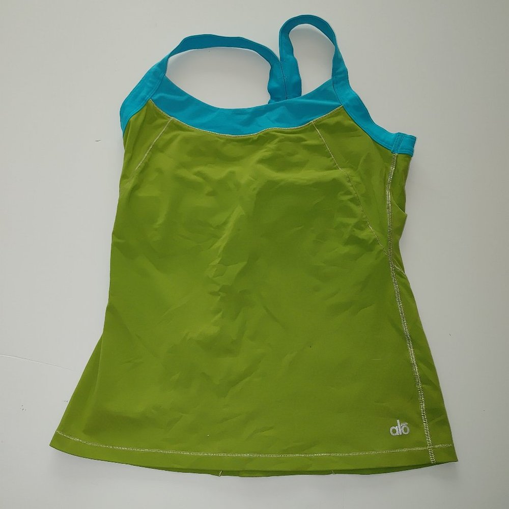 ALO YOGA Woman's Build-in Bra Tank Top Green/Blue Size L New without tag